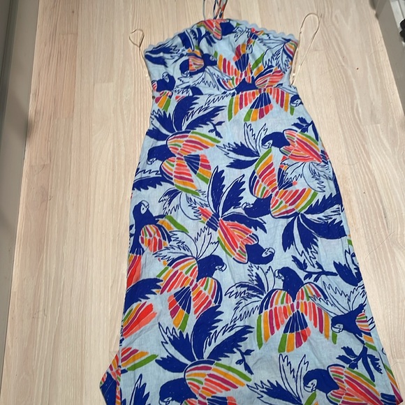 Farm farmrio large parrot dress with slit and beaded tassel Anthropologie - Picture 8 of 9